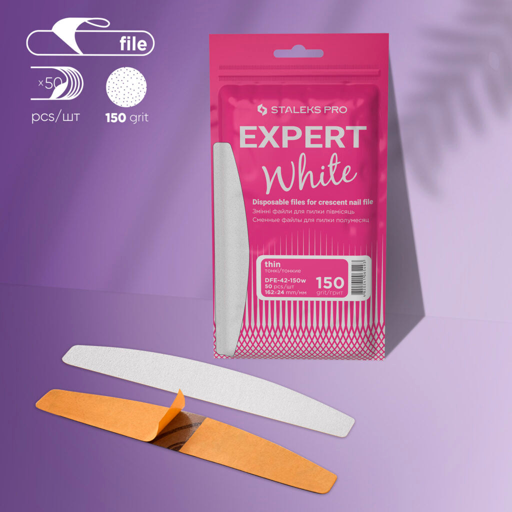Disposable white files for crescent nail file EXPERT 42, 150 grit (50 pcs) image 0