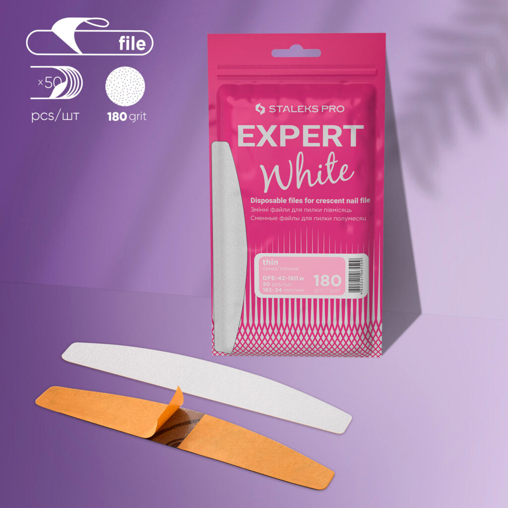 Disposable white files for crescent nail file EXPERT 42, 180 grit (50 pcs) image 0